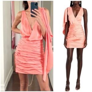 Ronny Kobo Morgan Ruched Mini Dress In Coral sleeveless cocktail orange sz small